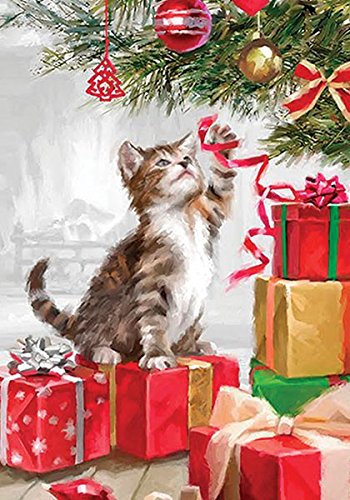 Evergreen Christmas Kitten Garden Flag