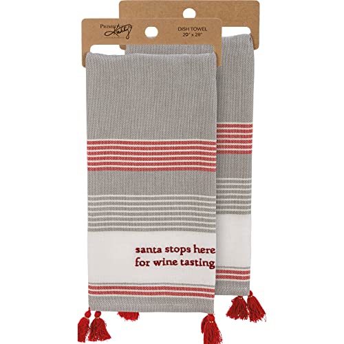 Primitives by Kathy Kitchen Towel-Santa Stops Here for Wine Tasting - Striped