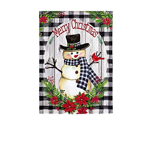 Evergreen Merry Christmas Country Plaid Snowman Garden Flag