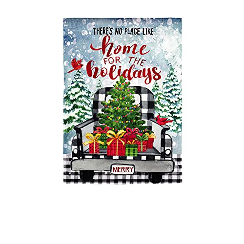 Evergreen Home for the Holidays Plaid Truck Christmas Garden Flag