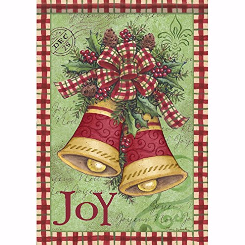 Carson Joy Plaid Bells Christmas Garden Flag