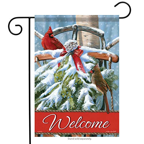 Evergreen Cardinals & Sled Winter Garden Flag