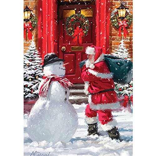 Evergreen Santa & Snowman Christmas Garden Flag