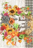 Evergreen Thankful and Grateful Wreath Thanksgiving Garden Flag