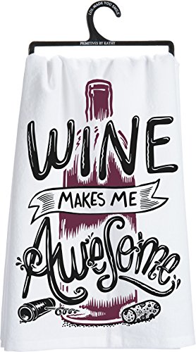 Primitives by Kathy Kitchen Towel-Wine Makes Me Awesome