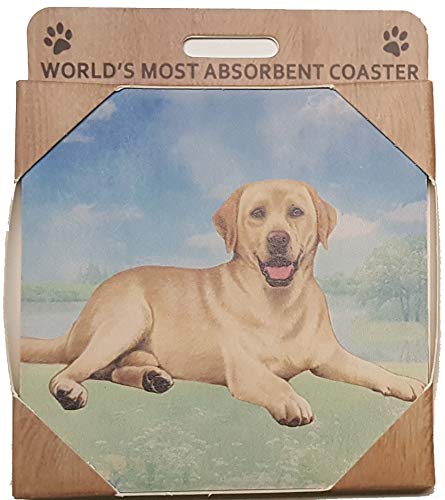 E&S Stone Coaster-Labrador Yellow Laying