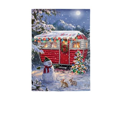 Evergreen Christmas Camper Lustre Garden Flag