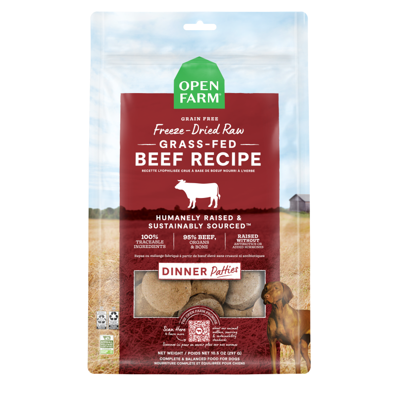 Open Farm Grass-Fed Beef Recipe Freeze Dried Raw Patties for Dogs