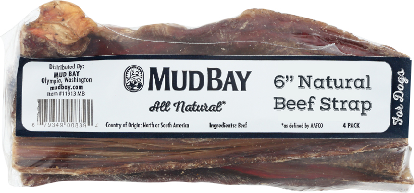 Mud Bay Natural Beef Strap Dog Treats, 6-in, 4-pack-