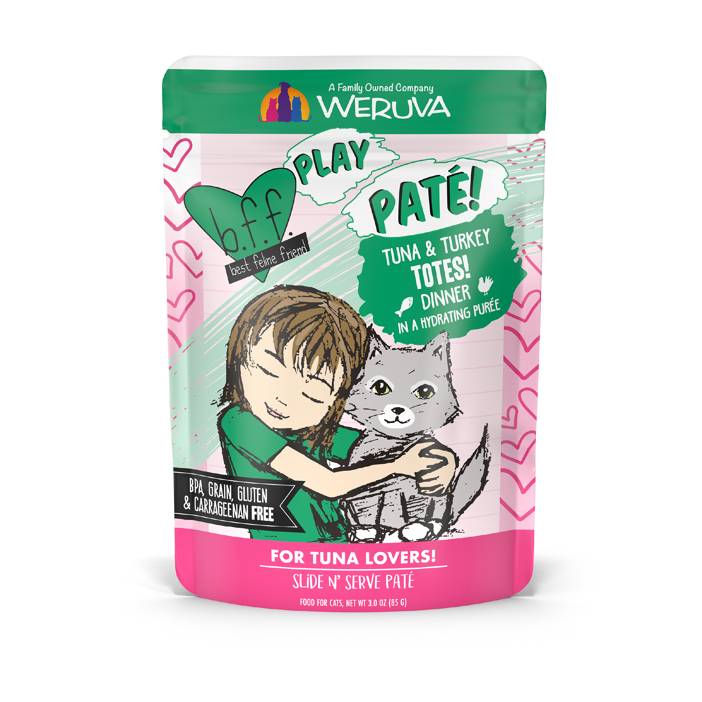 B.F.F. Best Feline Friend PLAY Pate Wet Cat Food, Tuna & Turkey Totes!, 3-oz-
