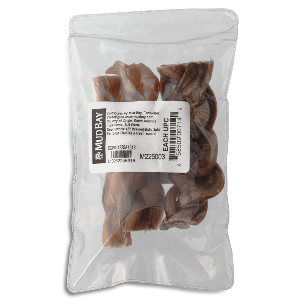 Mud Bay Braided Bully Stick Dog Treats, 5-in, 3-pack-