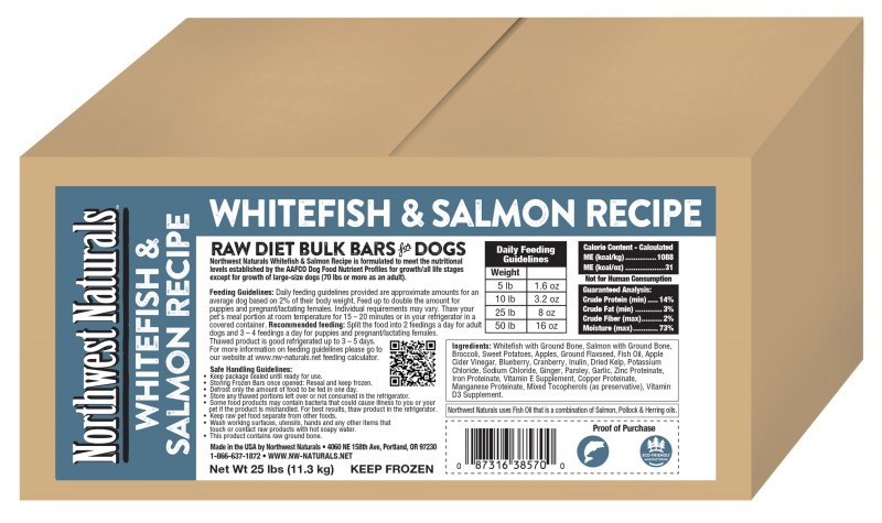 Northwest Naturals Frozen Dinner Bars for Dogs-Whitefish & Salmon Recipe