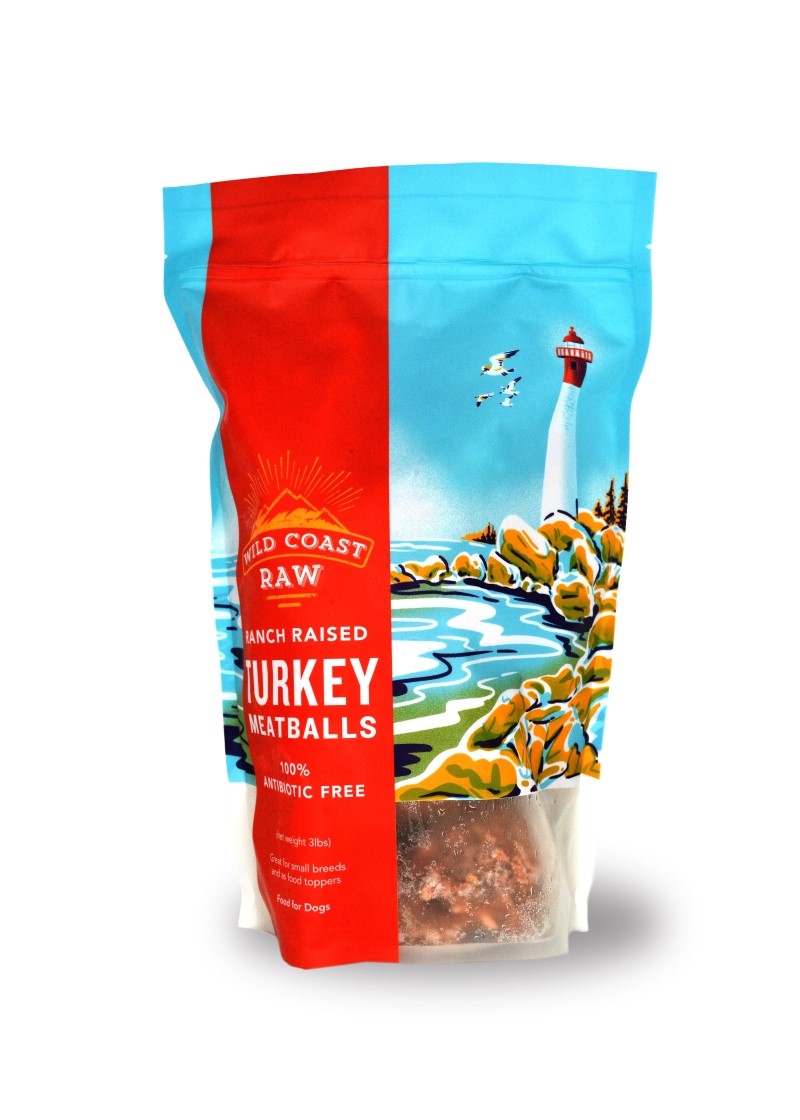Wild Coast Raw Frozen Dog Food, Meatballs, Turkey,-