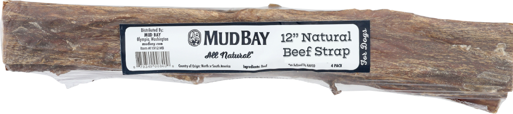 Mud Bay Natural Beef Strap Dog Treats, 12-in, 4-pack-