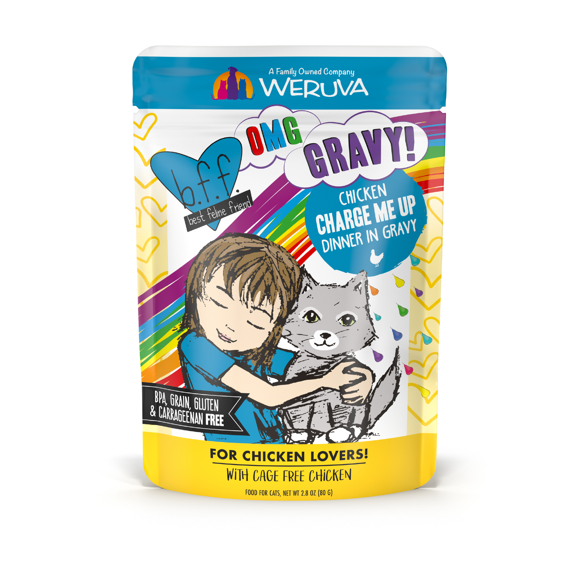 B.F.F. Best Feline Friend OMG Gravy! Wet Cat Food, Chicken Charge Me Up, 3-oz-