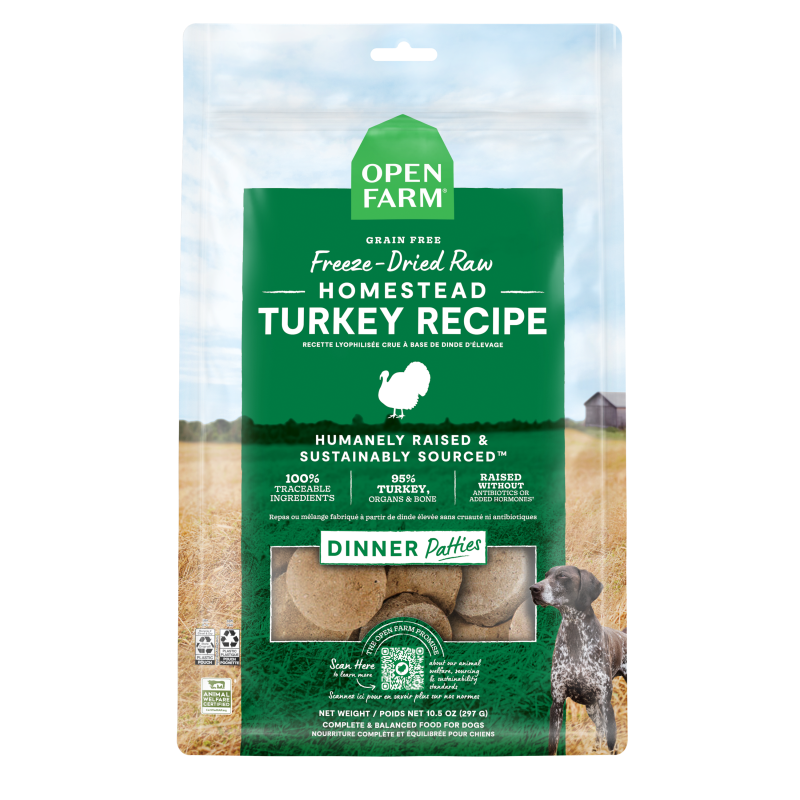Open Farm Homestead Turkey Recipe Freeze Dried Raw Patties for Dogs