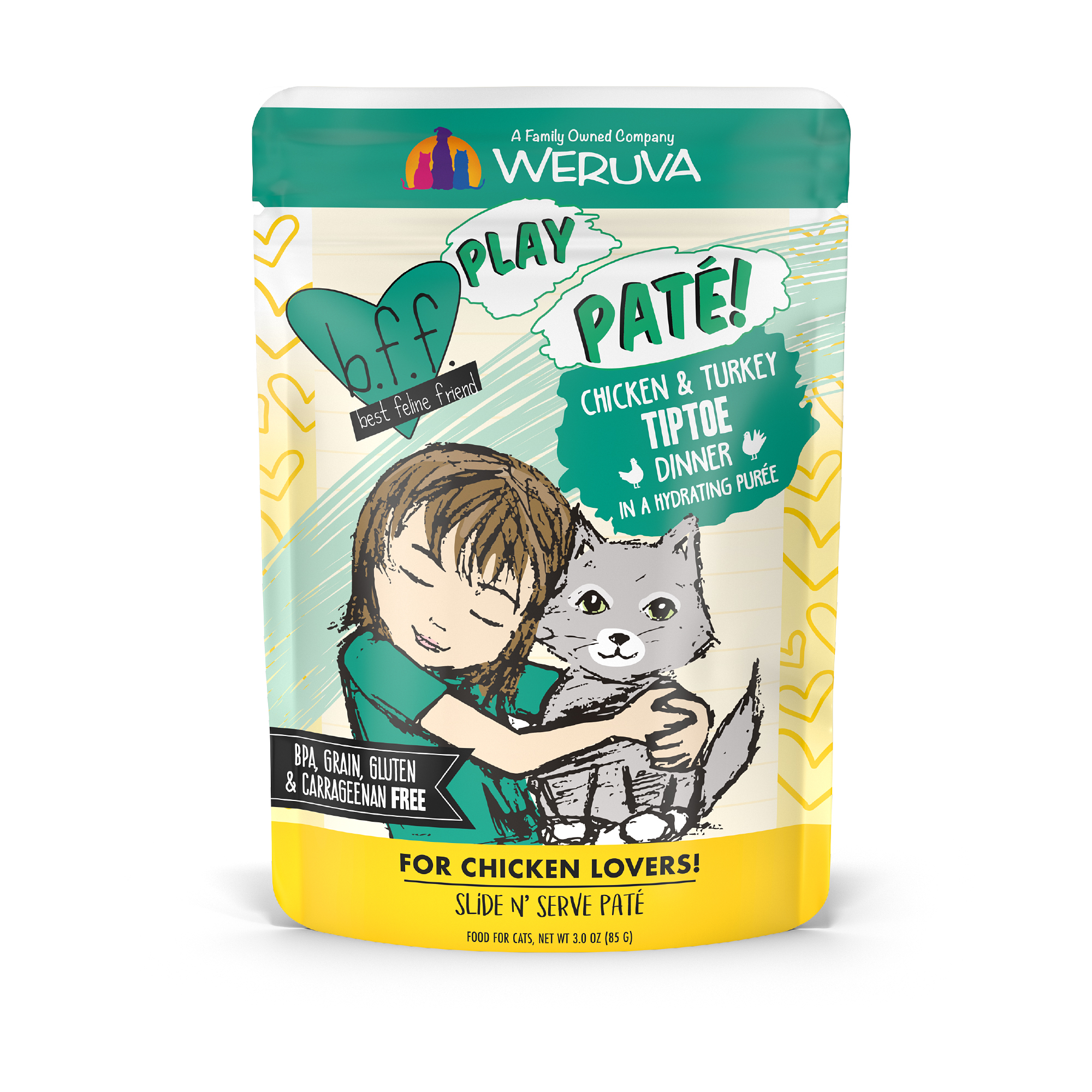 B.F.F. Best Feline Friend PLAY Pate Wet Cat Food, Chicken & Turkey Tiptoe, 3-oz-
