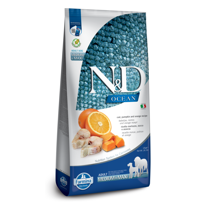 Farmina N&D Grain Free Canine Codfish & Orange Adult Medium & Maxi
