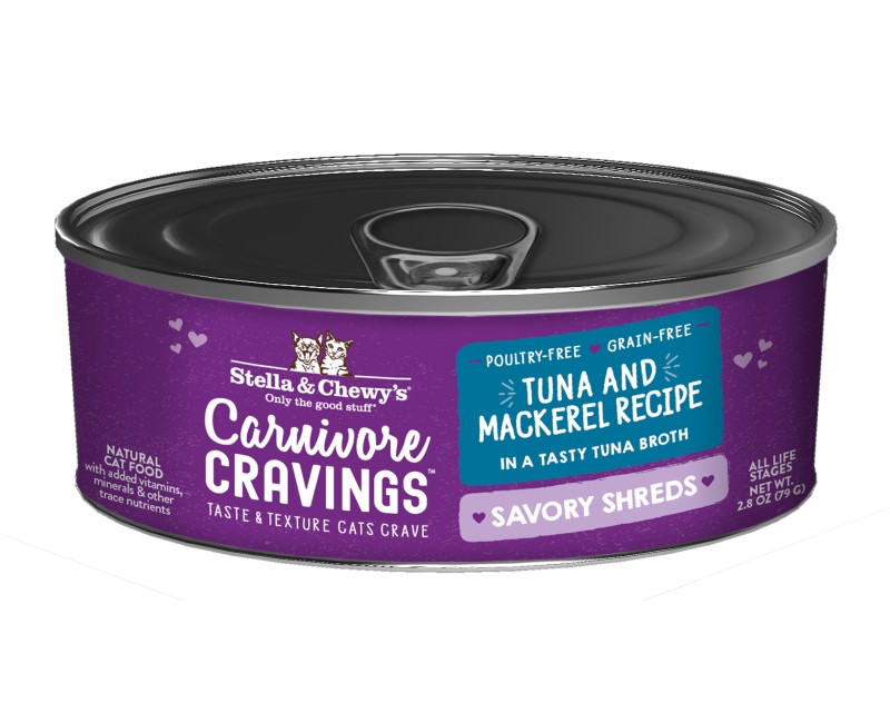 Stella & Chewy's Carnivore Cravings Savory Shreds Tuna & Mackerel Recipe Canned Cat Food