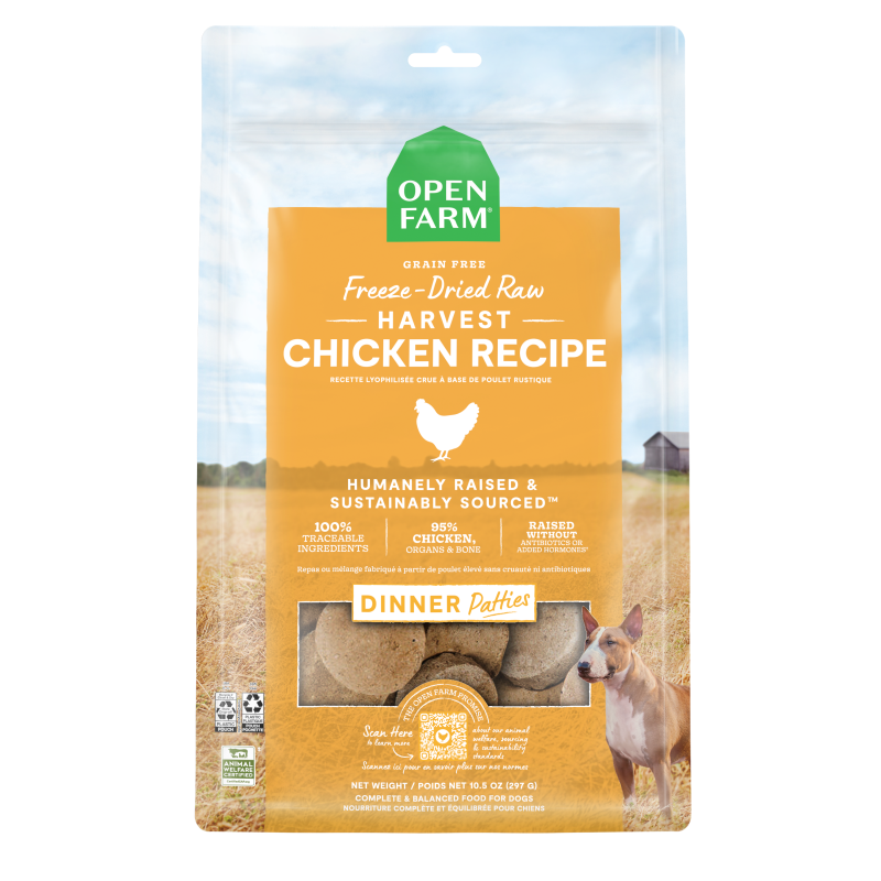 Open Farm Harvest Chicken Recipe Freeze Dried Raw Patties for Dogs