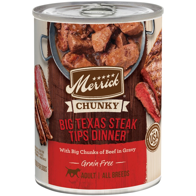 Merrick Grain Free Chunky Big Texas Steak Tips Dinner in Gravy Canned Dog Food
