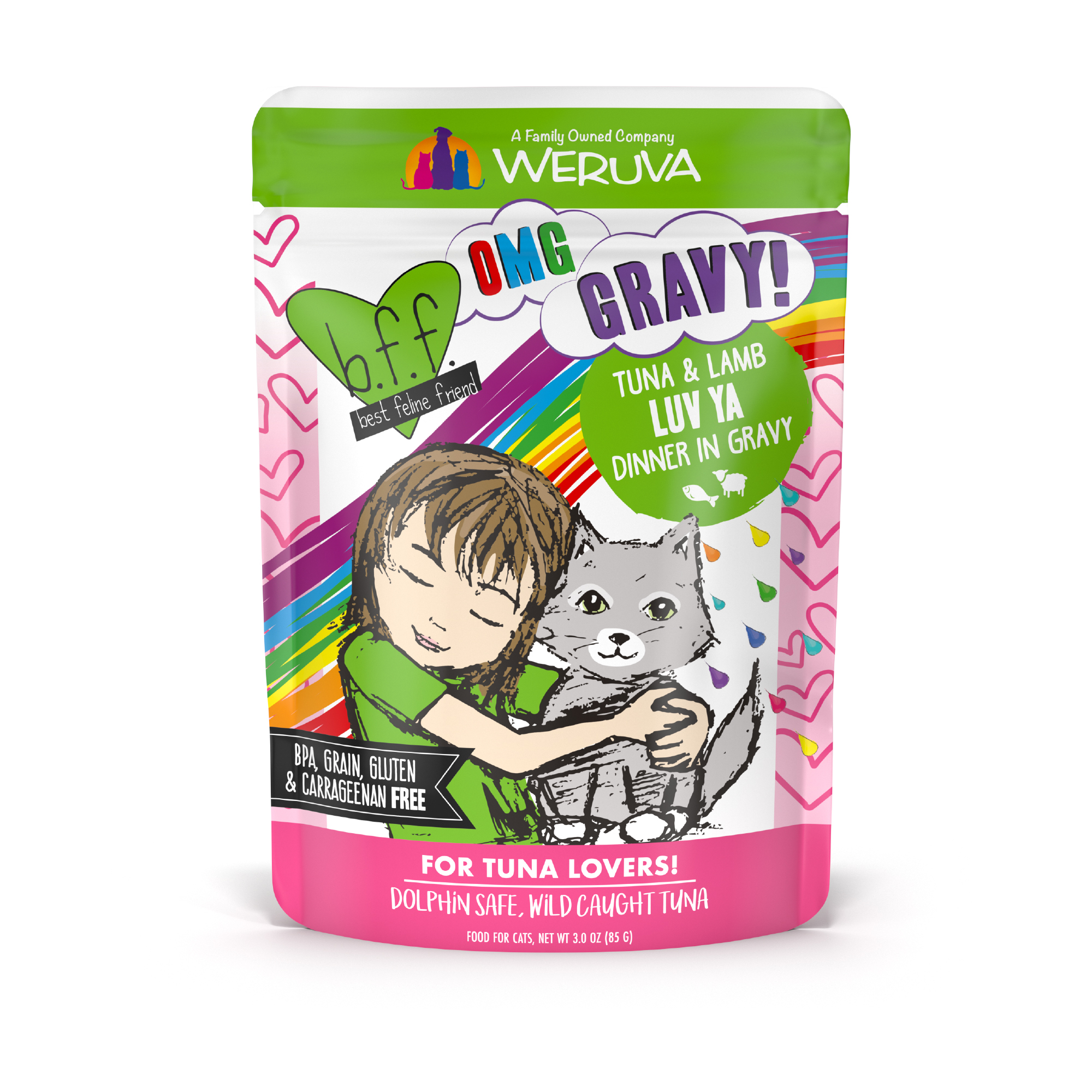 B.F.F. Best Feline Friend OMG Gravy! Wet Cat Food, Tuna & Lamb Luv Ya, 3-oz-