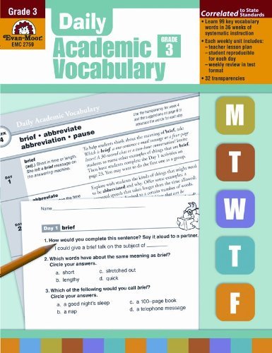 Evan Moor Educational Publishers Daily Academic Vocabulary Grade 3 [with Transpare Teacher 