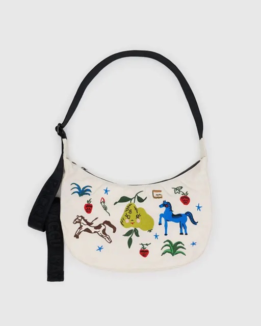 Medium Nylon Crescent Bag/Embroidered Painted Prairie
