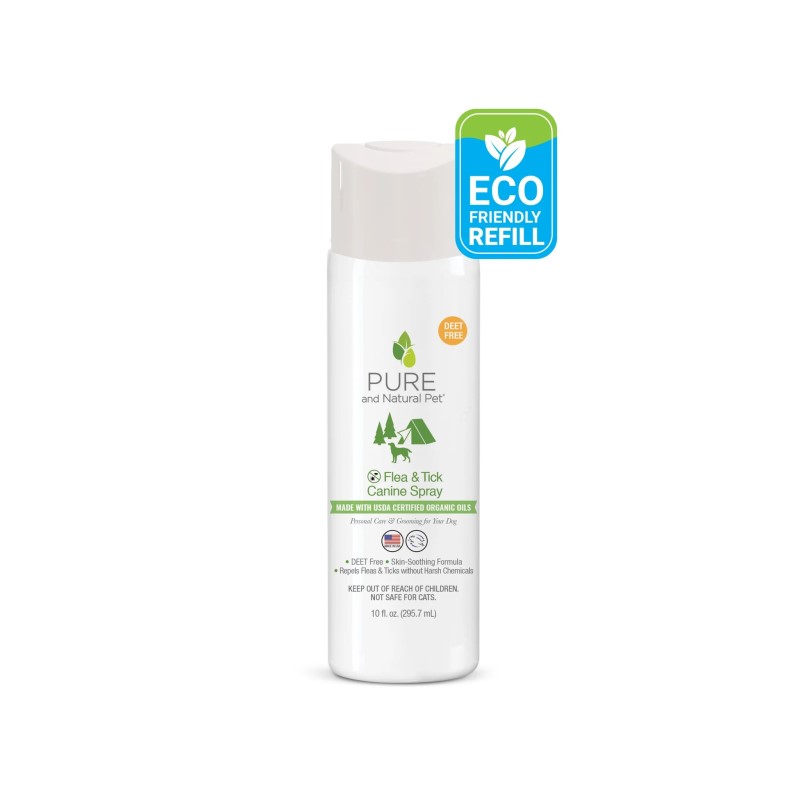 Pure and Natural Pet Flea & Tick Spray for Dogs - Repels Fleas, Ticks, & Mosquitoes - Chemical Free Protection - Refills