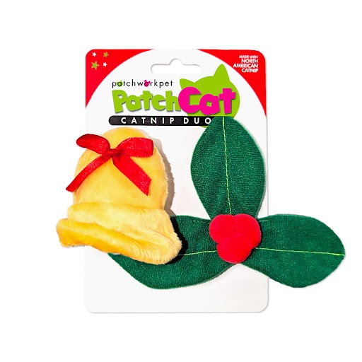 Patchwork Cat Toy - Christmas Bell & Holly