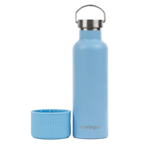 Springer Pet Water Bottle - Teal Stainless Steel with Bowl