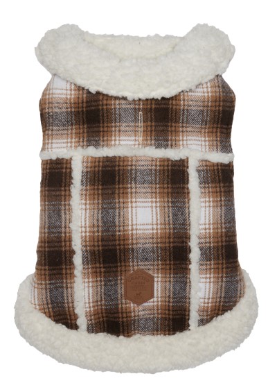 Hotel Doggy Pet Coat - Neutral Plaid with Sherpa Lining