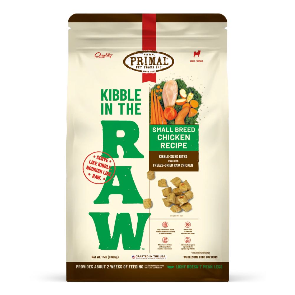 Primal - Kibble in the Raw Dog Food - Premium Freeze Dried Raw Nutrition with Whole Ingredients - Small Breed Chicken Recipe