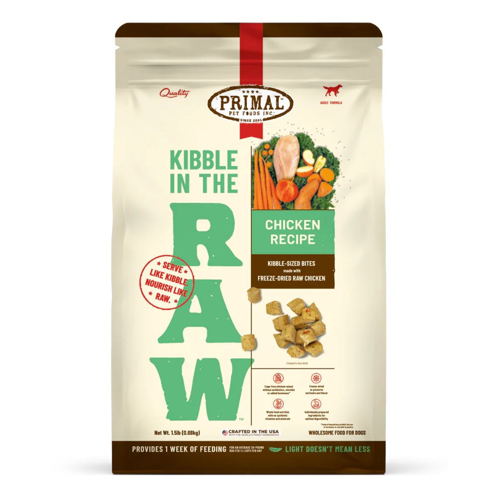 Primal Kibble in the Raw Dog Food - Premium Freeze Dried Raw Nutrition with Whole Ingredients - Chicken Recipe - 9 lbs Bag
