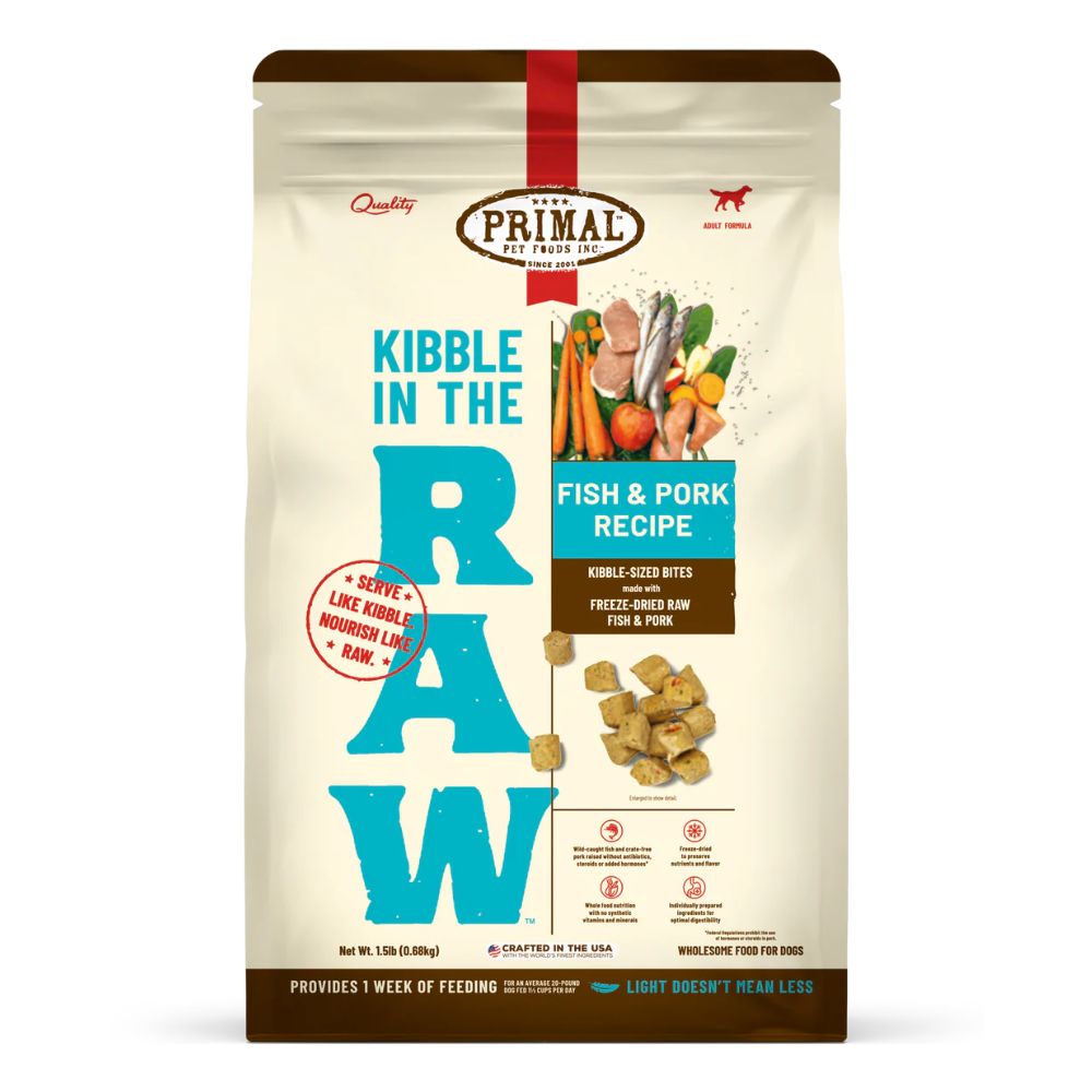 Primal - Kibble in the Raw Dog Food - Premium Freeze Dried Raw Nutrition with Whole Ingredients - Fish & Pork Recipe