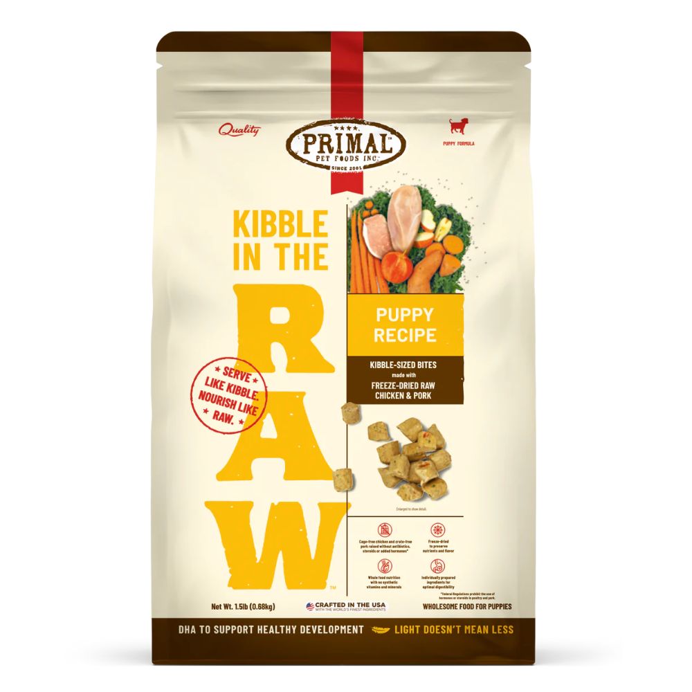 Primal Kibble in the Raw Dog Food - Premium Freeze Dried Raw Nutrition with Whole Ingredients - Puppy Recipe - 9 lbs Bag