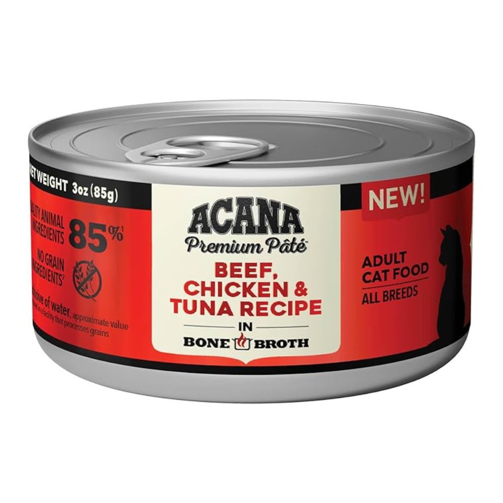 ACANA Premium Pâté Wet Cat Food - High Protein & Grain Free - Beef, Chicken, & Tuna Recipe in Bone Broth-Case of 24