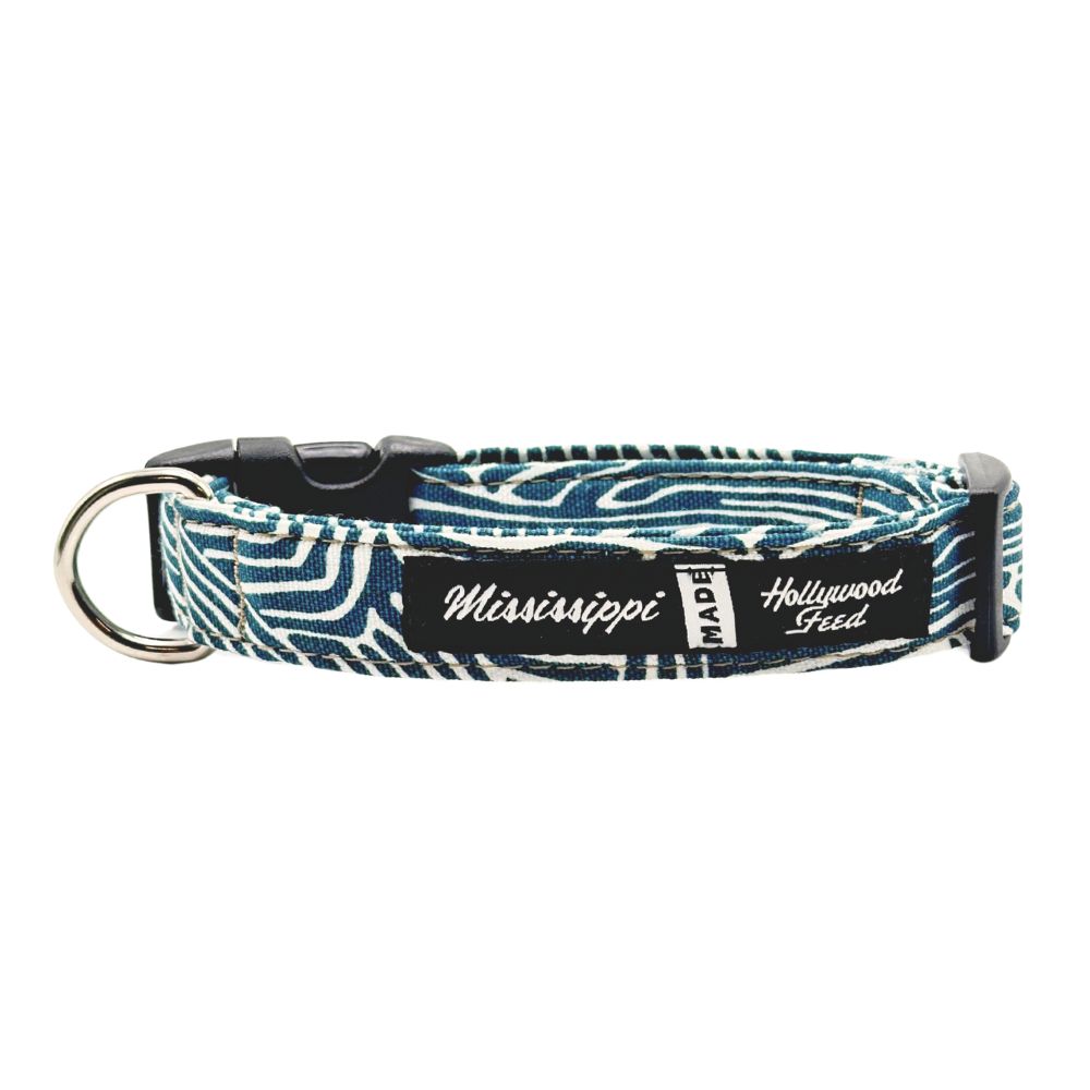 Mississippi Made - Adjustable Dog Collar – Soft Cotton & Durable Hardware - Teal Wave
