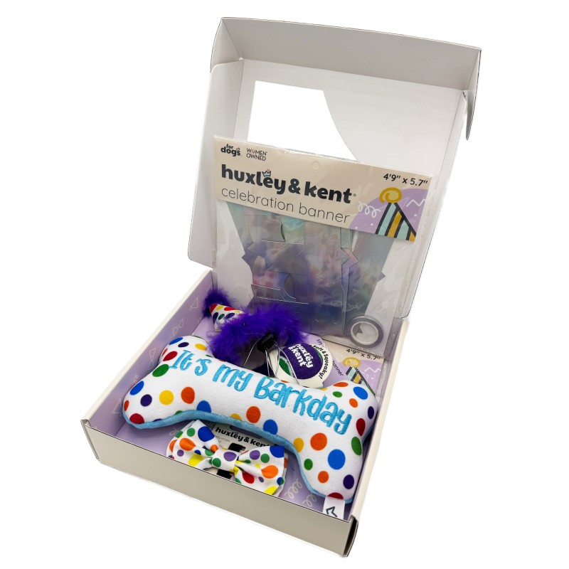 - Celebration Box for Dogs – Birthday & Party Gift Set with Hat,  Bow Tie,  Banner,  Toy & Ball