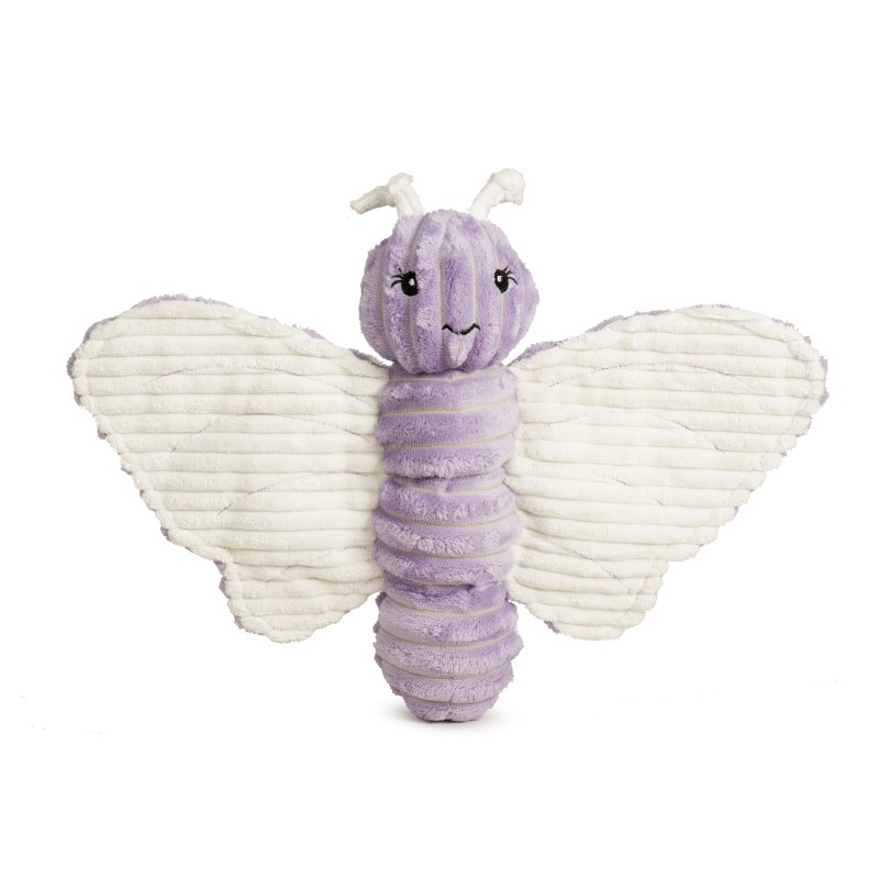 HuggleHounds - Durable Soft Corduroy Plush Dog Toy - Bella Butterfly - Squeaky & Crinkle