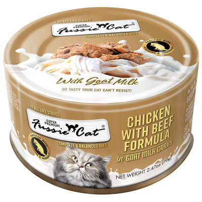 Fussie Cat Wet Cat Food - Super Premium Chicken with Beef in Goat's Milk-Case of 24, 2.47 Oz Cans