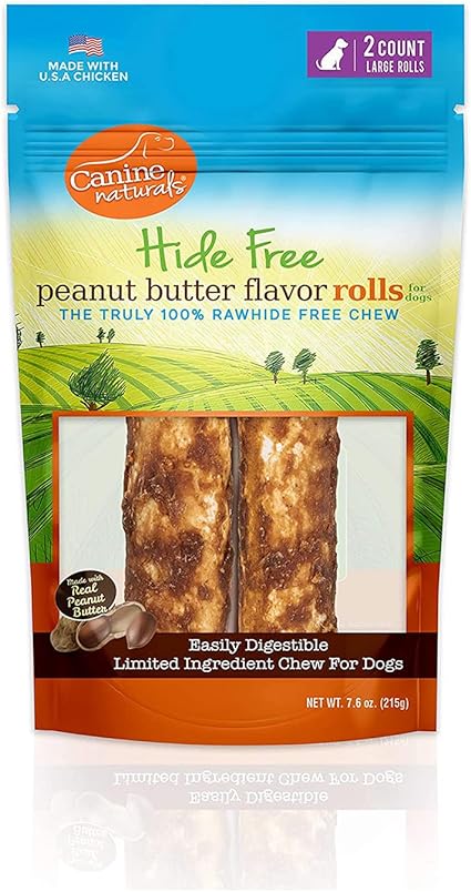 Canine Naturals - Rawhide Alternative Dog Chew - Hide Free Peanut Butter Flavor Rolls