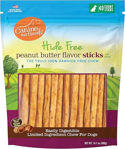 Canine Naturals Rawhide Alternative Dog Chew - Hide Free Peanut Butter Flavor Rolls - 5 inch - 40 pack