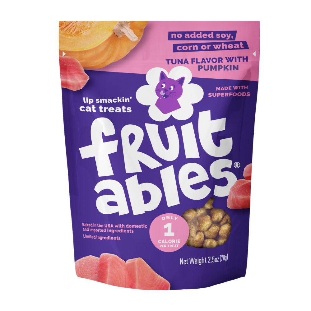 Fruitables - Cat Treat - Natural Preservatives & Superfood Blend with Crunchy Flaky Texture - Tuna & Pumpkin Back View of Bag