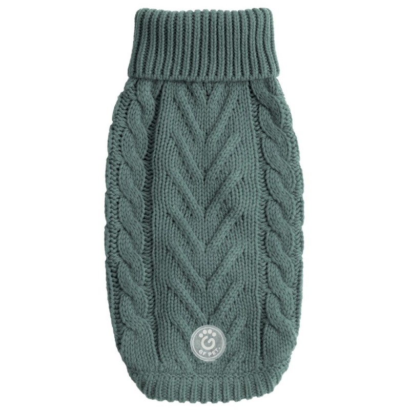GF Pet Chalet Dog Sweater - Chunky Cable Knit, Cozy & Comfortable Turtleneck - Sage