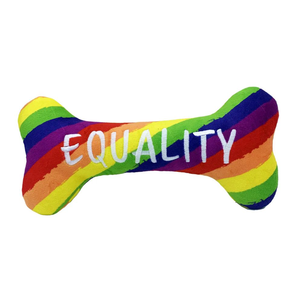 - Power Plush Dog Toy - Soft with Squeaker & Crinkle for Interactive Play - Pride Equality Bone