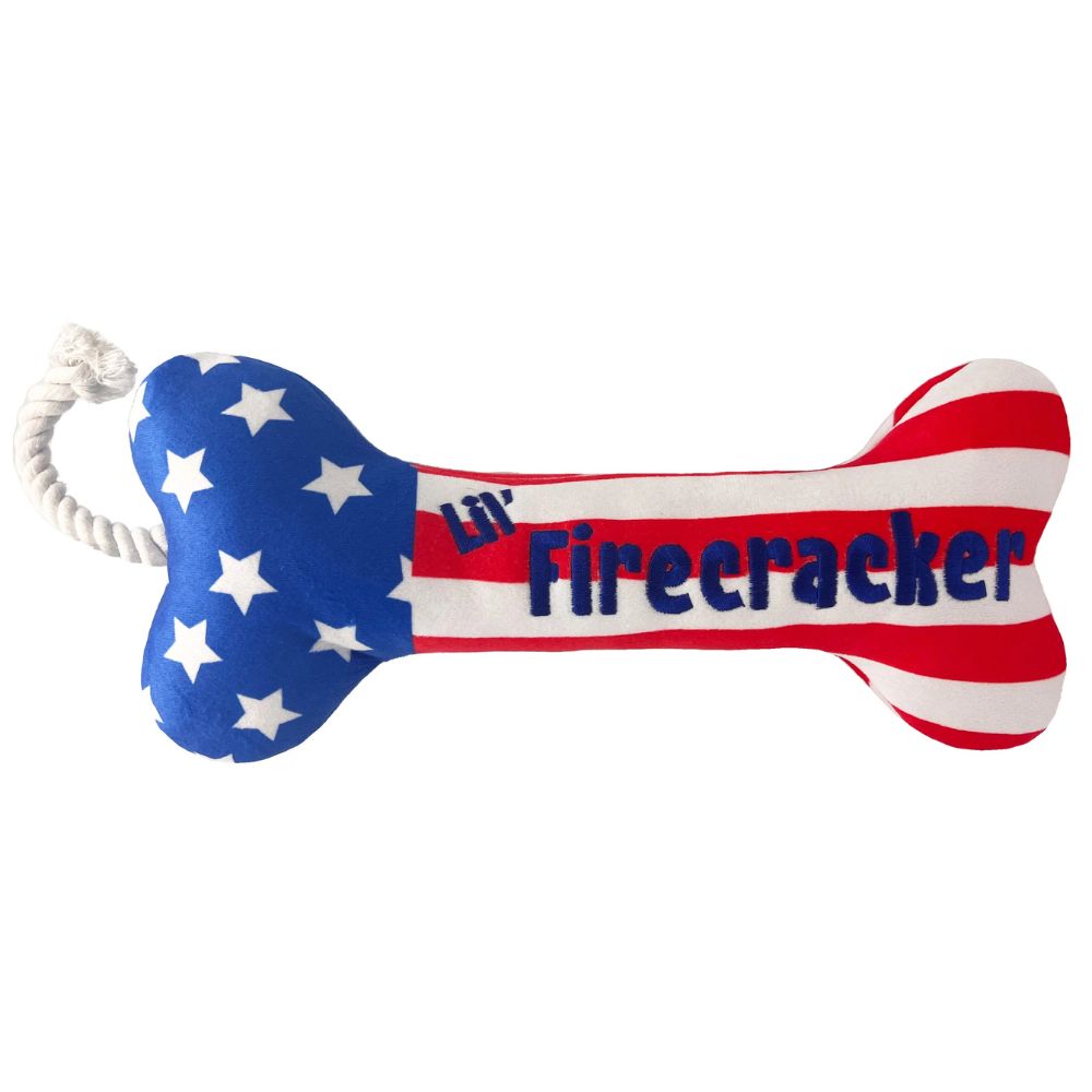 - Power Plush Dog Toy - Soft with Squeaker & Crinkle for Interactive Play - Lil’ Firecracker Bone