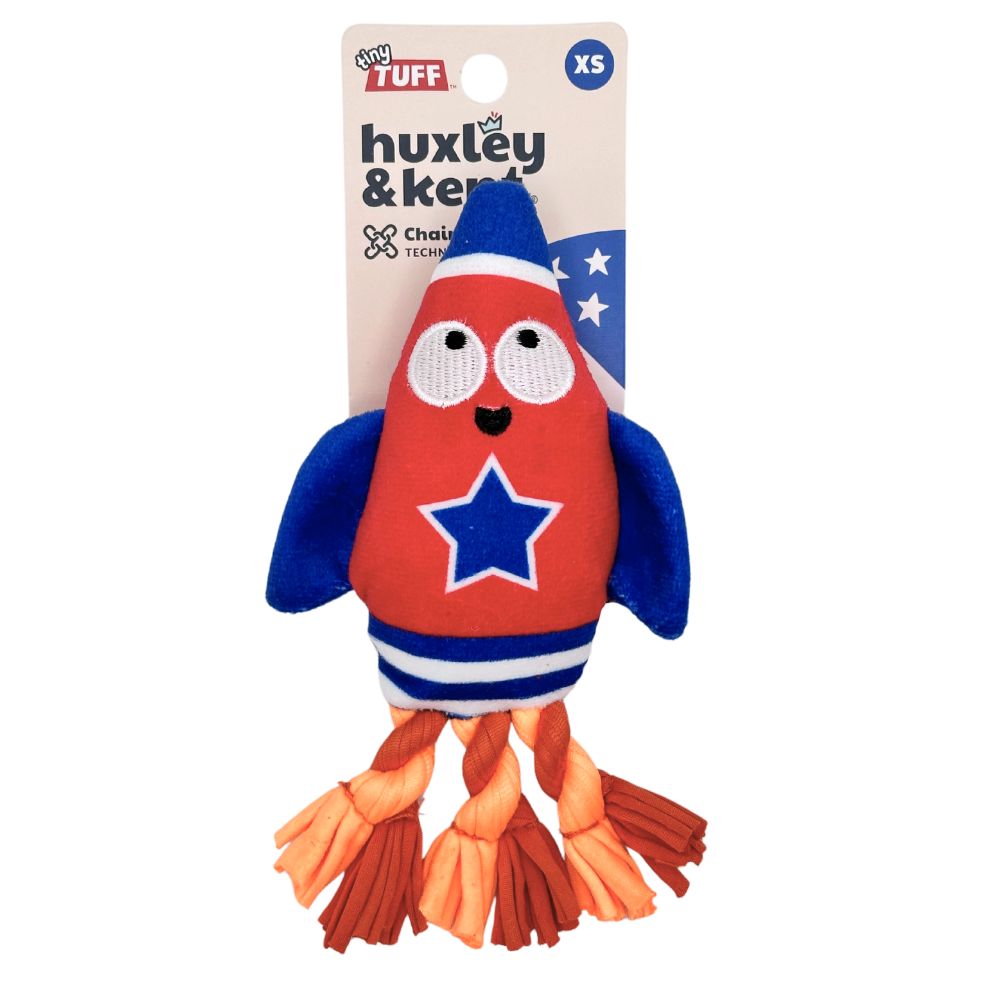 Huxley & Kent - Power Plush Tiny Tuff Interactive Dog Toy for Small Breeds – Soft with Squeaker for Play – Rocket Man