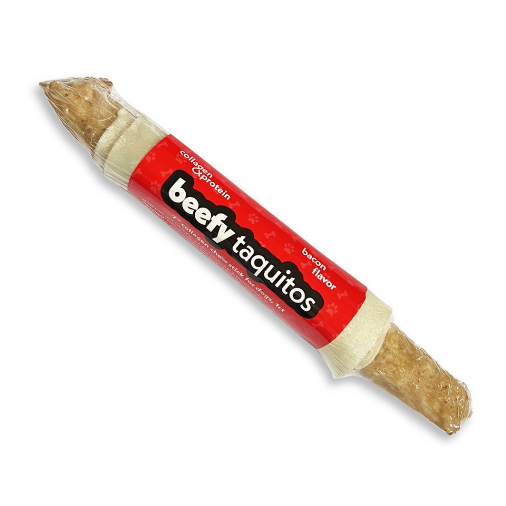 Frankly Pet - Beefy Taquito Dog Treat - Collagen Rich & Digestible - Bacon Flavor - 7 inch