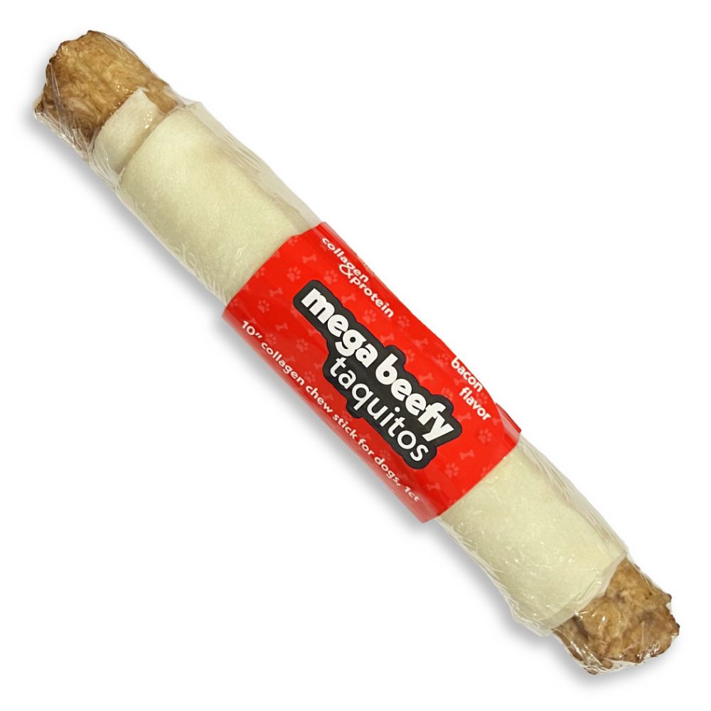 Frankly Pet - Mega Beefy Taquito Dog Treat - Collagen Rich & Digestible - Bacon Flavor - 10 inch